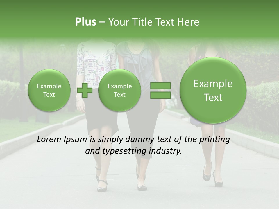 Three Girls Walking Down A Sidewalk In A Park PowerPoint Template