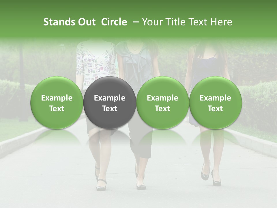 Three Girls Walking Down A Sidewalk In A Park PowerPoint Template