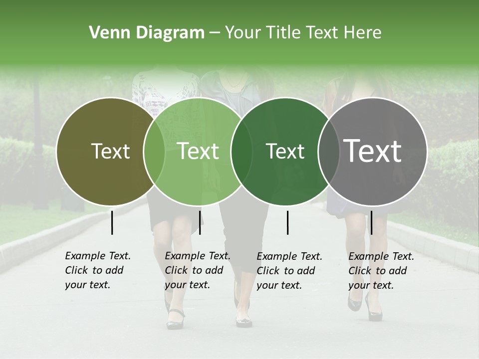 Three Girls Walking Down A Sidewalk In A Park PowerPoint Template