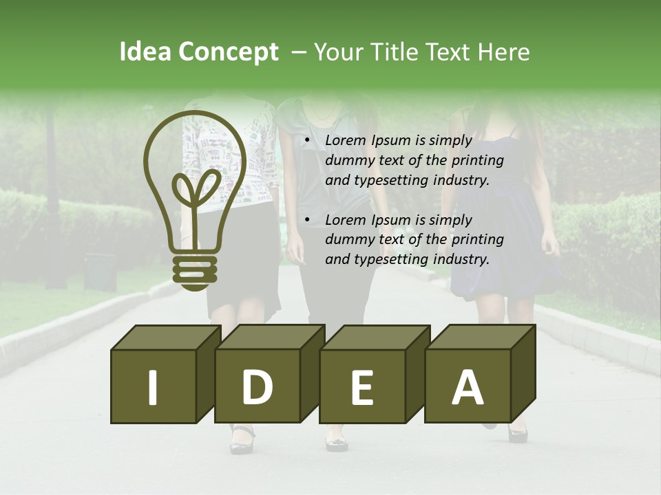Three Girls Walking Down A Sidewalk In A Park PowerPoint Template