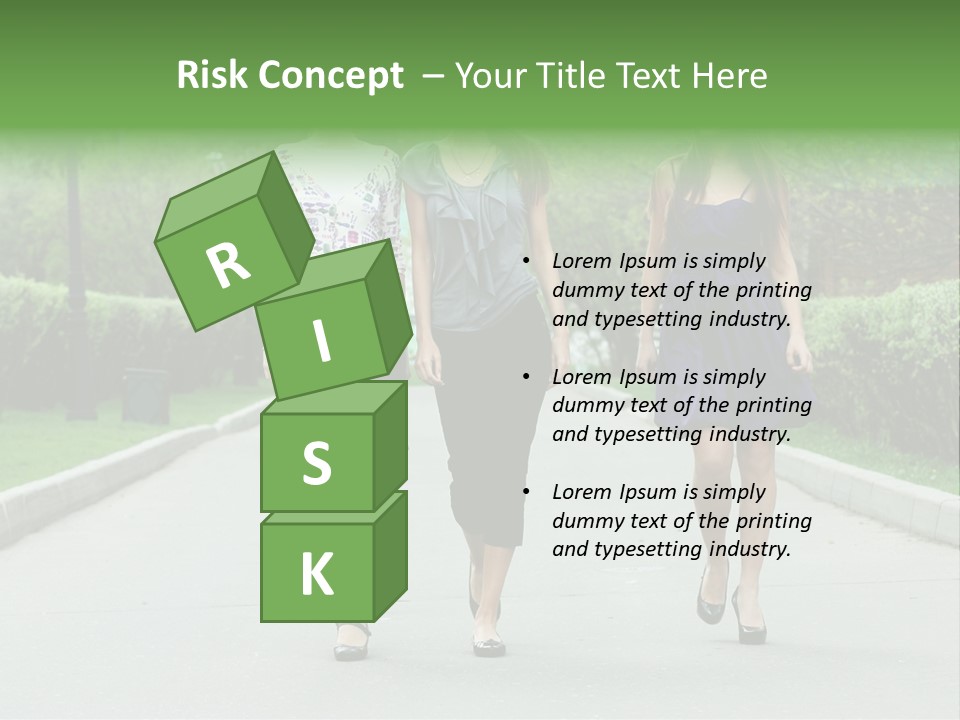 Three Girls Walking Down A Sidewalk In A Park PowerPoint Template