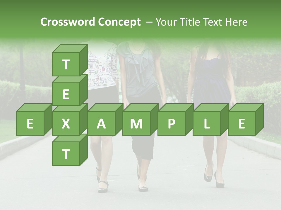 Three Girls Walking Down A Sidewalk In A Park PowerPoint Template
