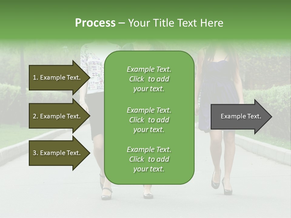 Three Girls Walking Down A Sidewalk In A Park PowerPoint Template