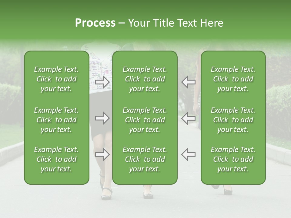 Three Girls Walking Down A Sidewalk In A Park PowerPoint Template