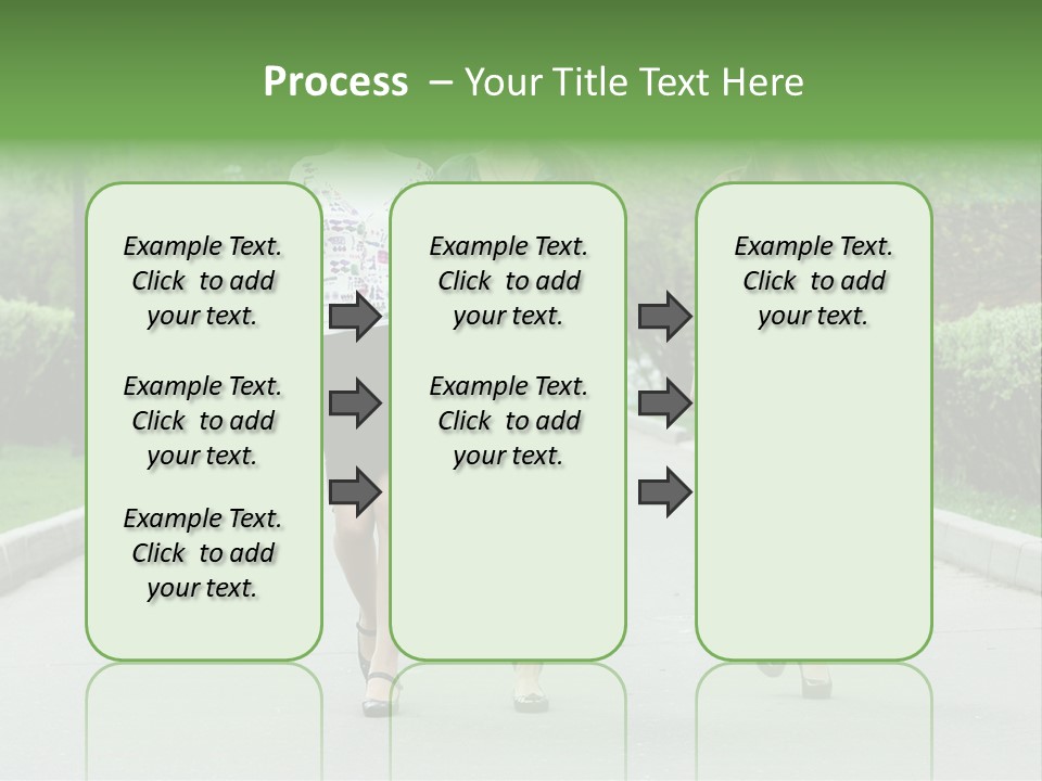 Three Girls Walking Down A Sidewalk In A Park PowerPoint Template