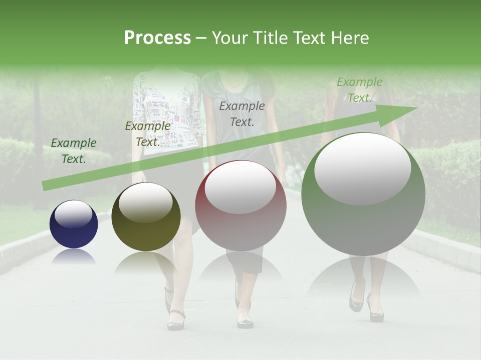 Three Girls Walking Down A Sidewalk In A Park PowerPoint Template