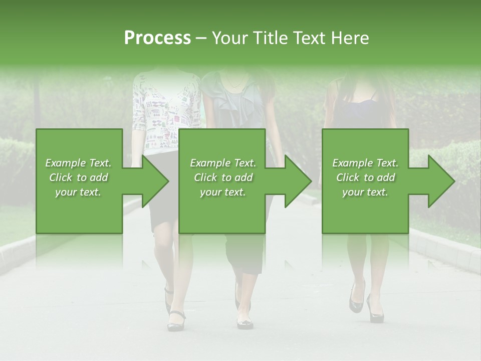 Three Girls Walking Down A Sidewalk In A Park PowerPoint Template