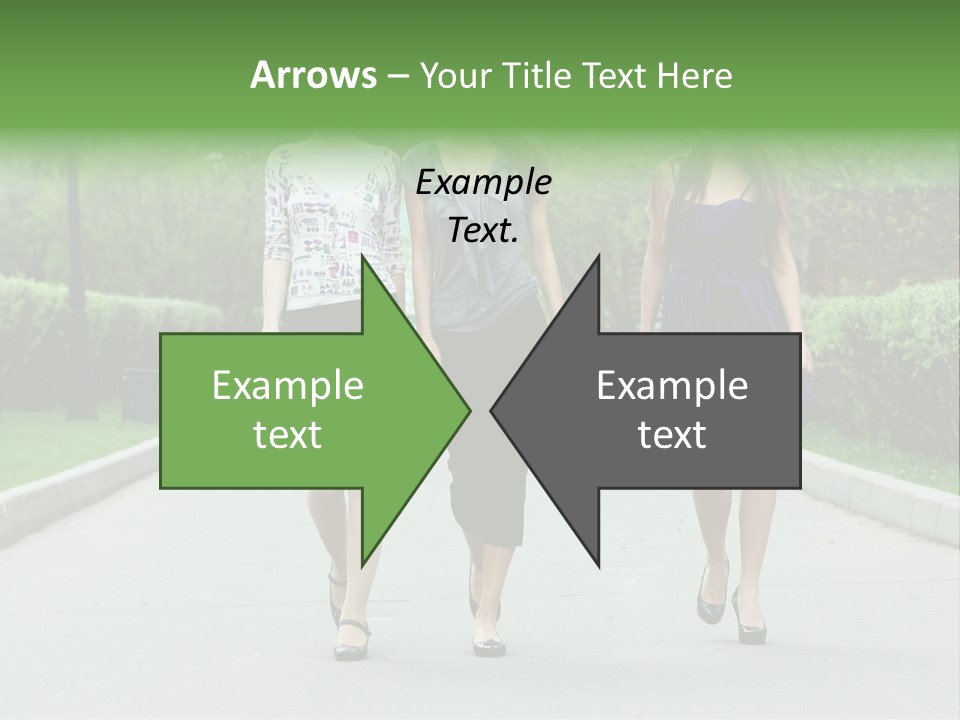 Three Girls Walking Down A Sidewalk In A Park PowerPoint Template