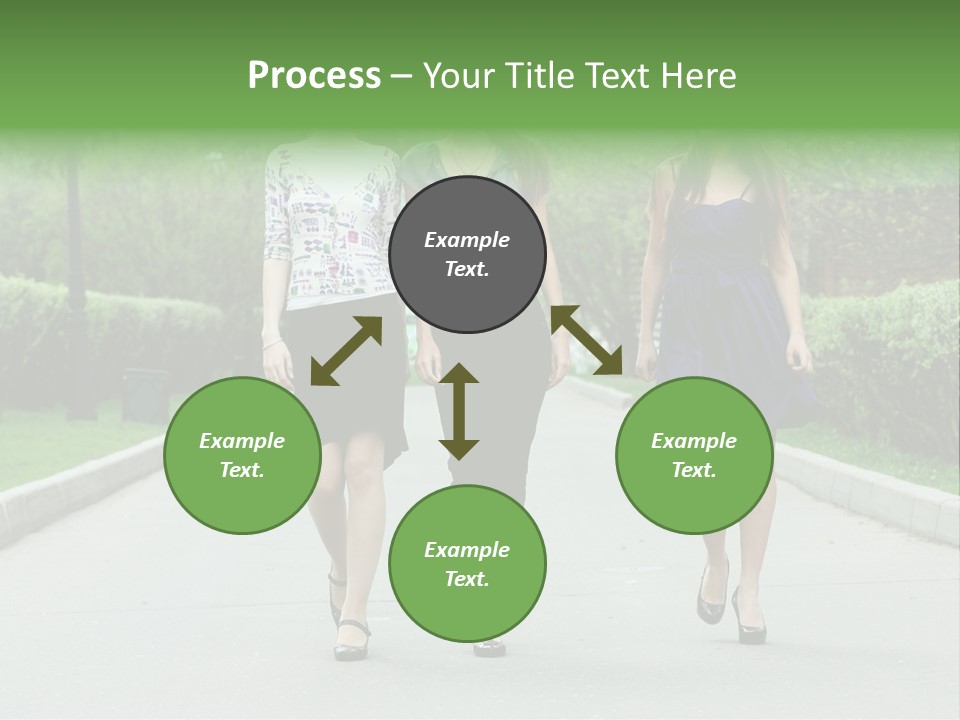 Three Girls Walking Down A Sidewalk In A Park PowerPoint Template