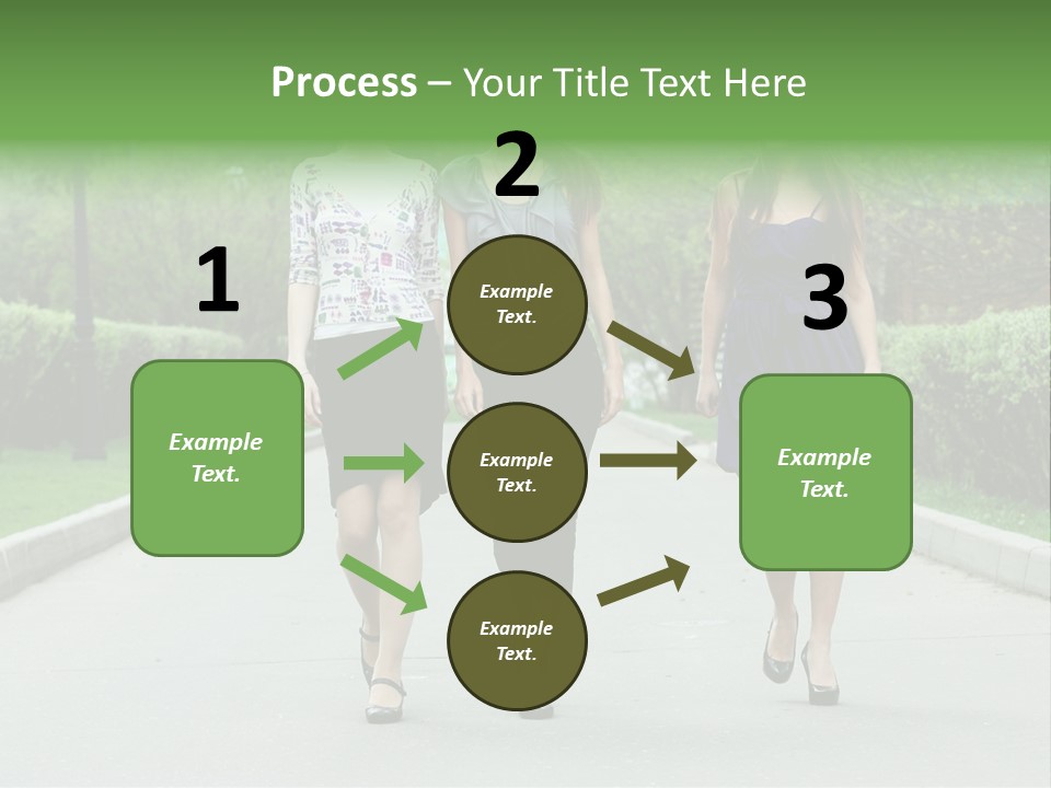 Three Girls Walking Down A Sidewalk In A Park PowerPoint Template