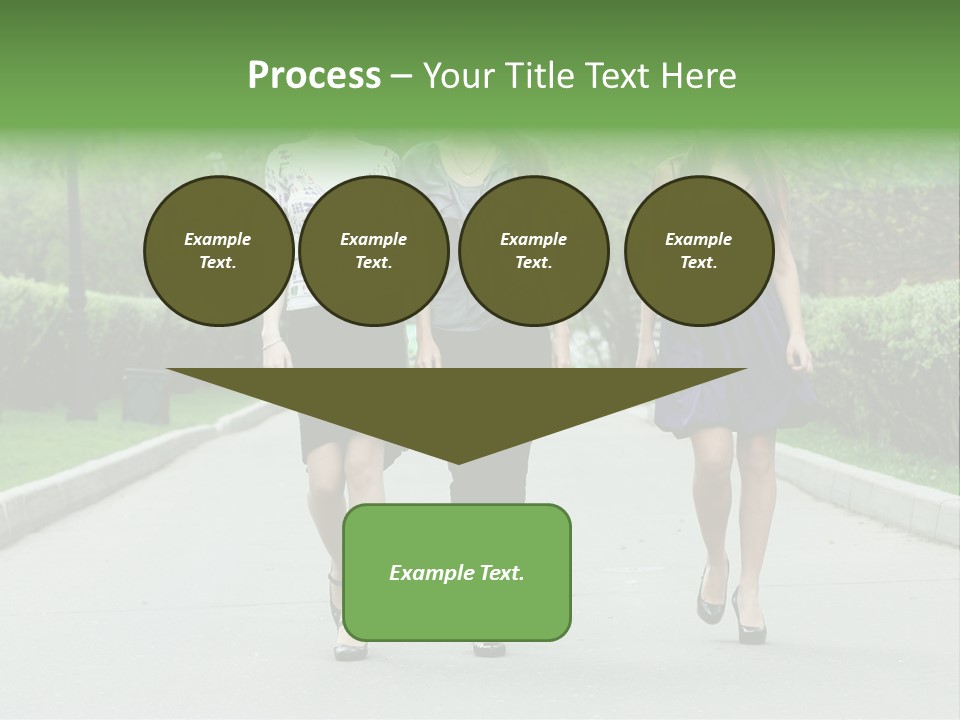 Three Girls Walking Down A Sidewalk In A Park PowerPoint Template