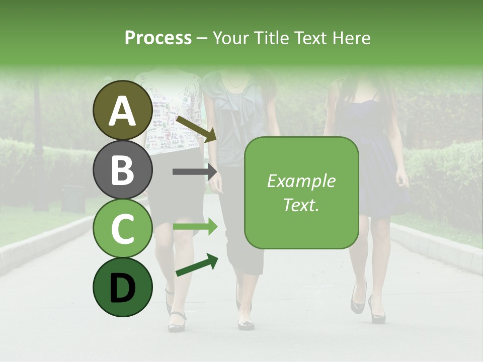 Three Girls Walking Down A Sidewalk In A Park PowerPoint Template