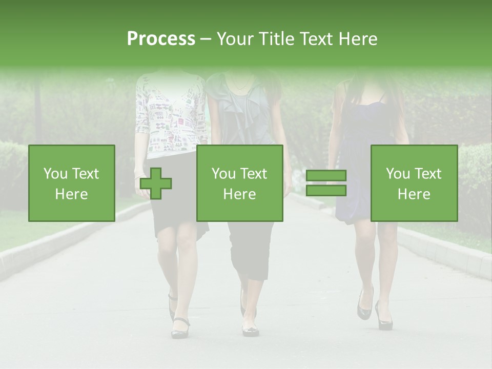 Three Girls Walking Down A Sidewalk In A Park PowerPoint Template