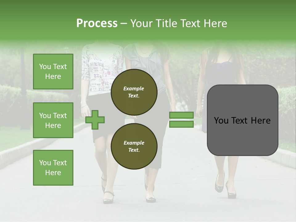 Three Girls Walking Down A Sidewalk In A Park PowerPoint Template