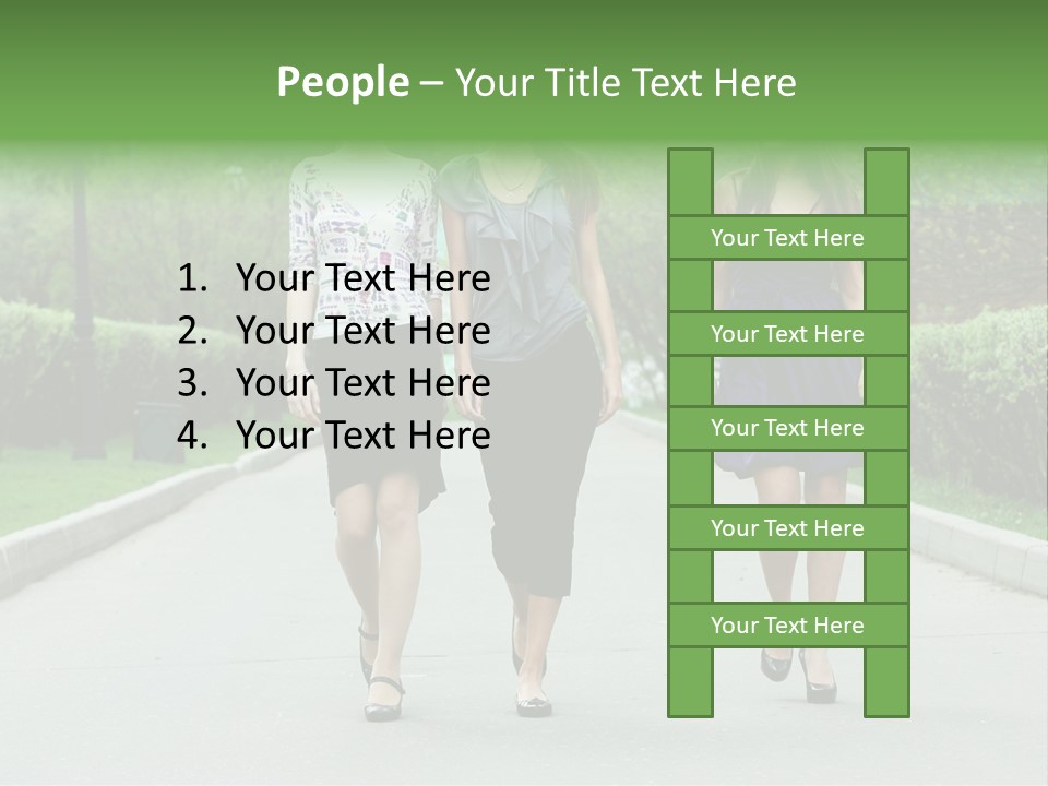 Three Girls Walking Down A Sidewalk In A Park PowerPoint Template