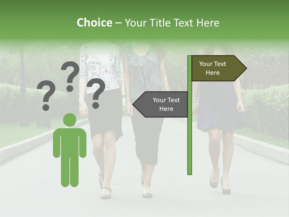 Three Girls Walking Down A Sidewalk In A Park PowerPoint Template