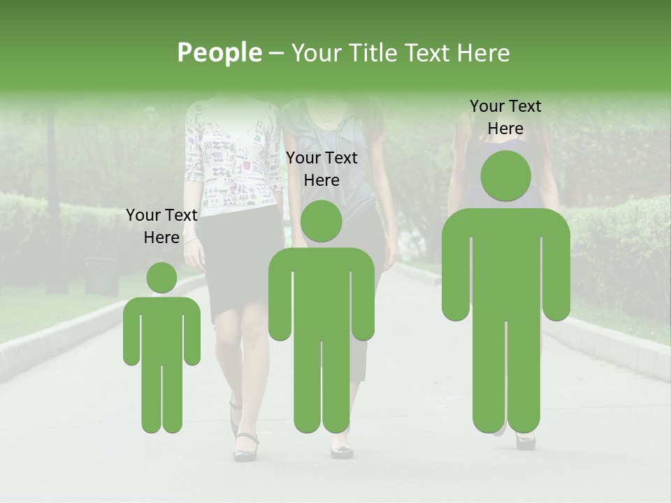 Three Girls Walking Down A Sidewalk In A Park PowerPoint Template