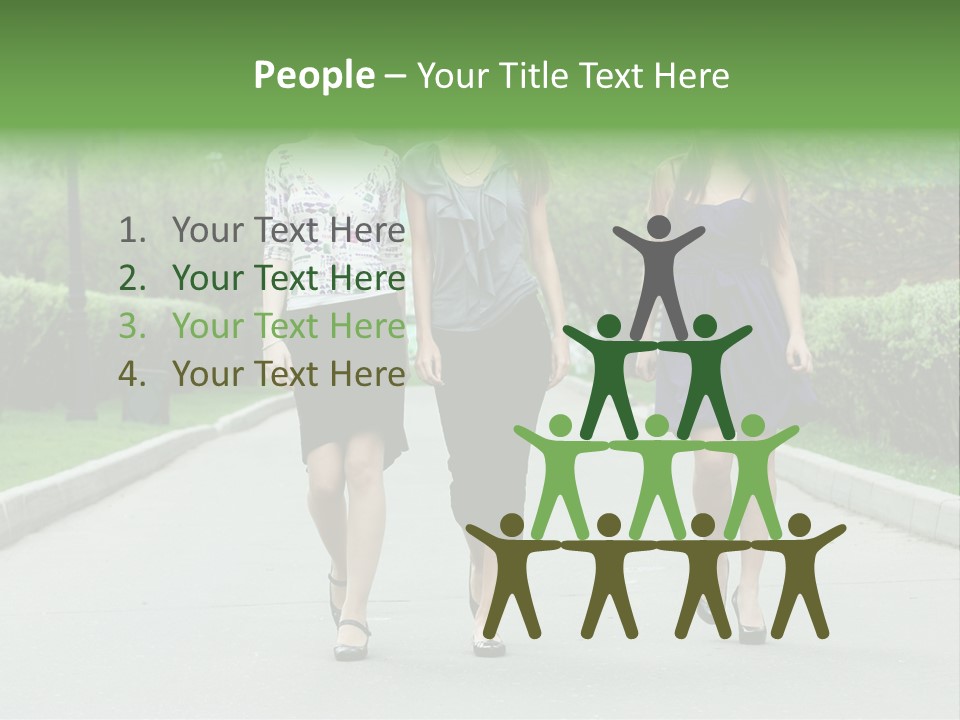 Three Girls Walking Down A Sidewalk In A Park PowerPoint Template