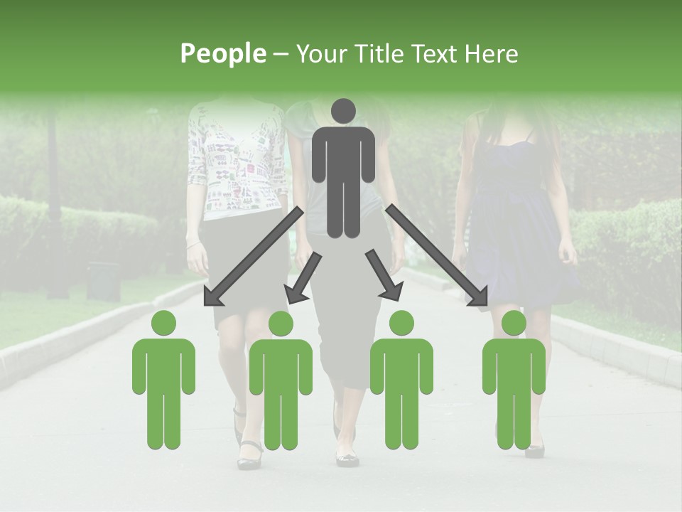 Three Girls Walking Down A Sidewalk In A Park PowerPoint Template