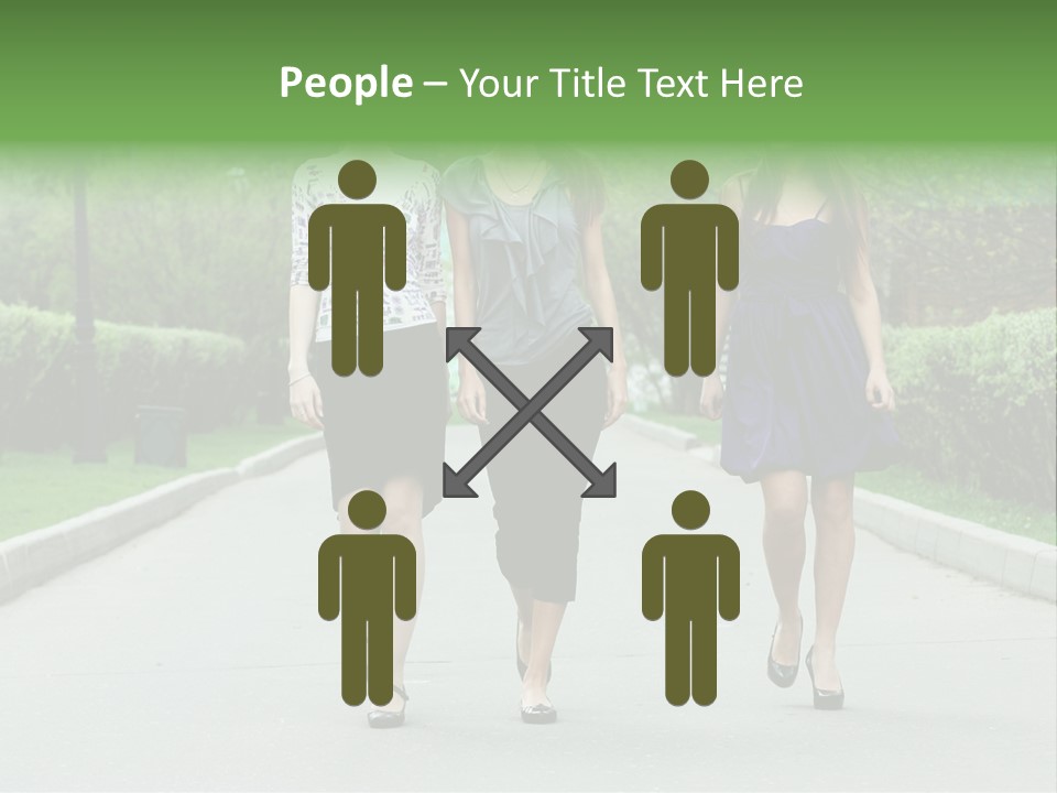 Three Girls Walking Down A Sidewalk In A Park PowerPoint Template