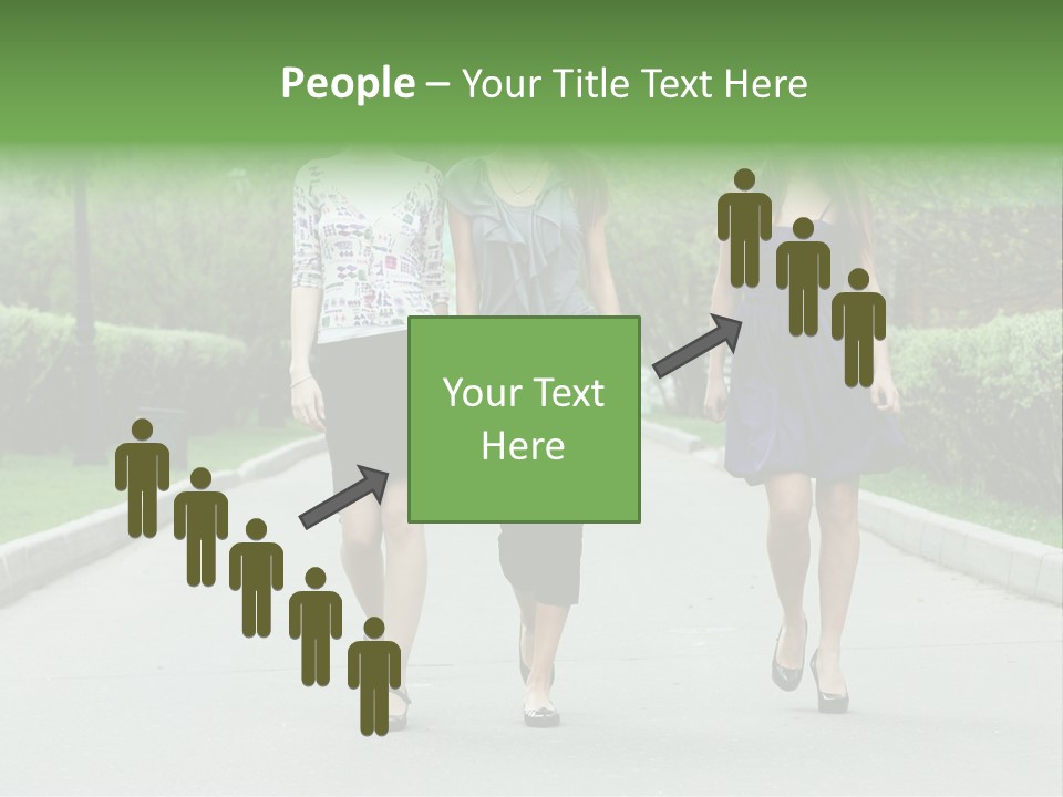 Three Girls Walking Down A Sidewalk In A Park PowerPoint Template