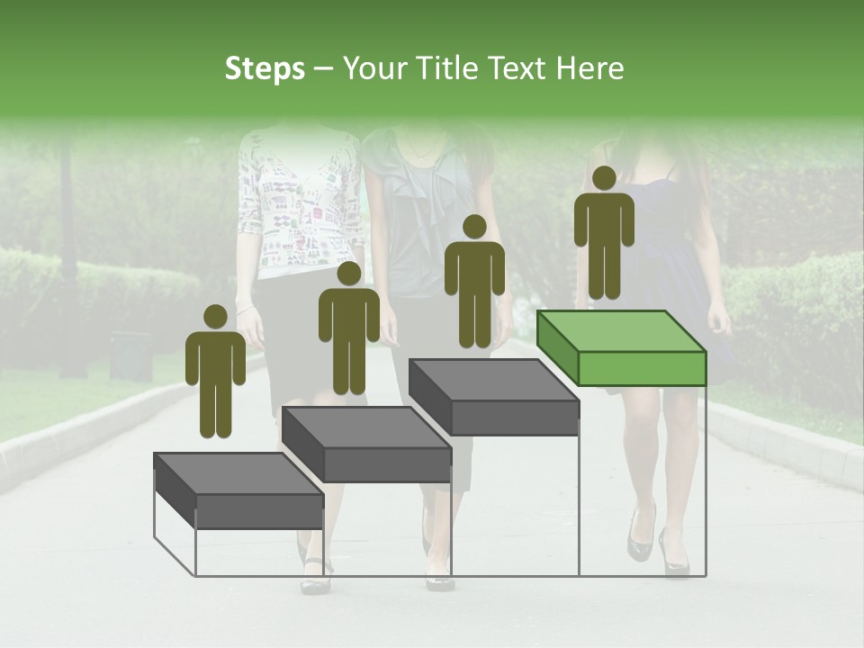 Three Girls Walking Down A Sidewalk In A Park PowerPoint Template