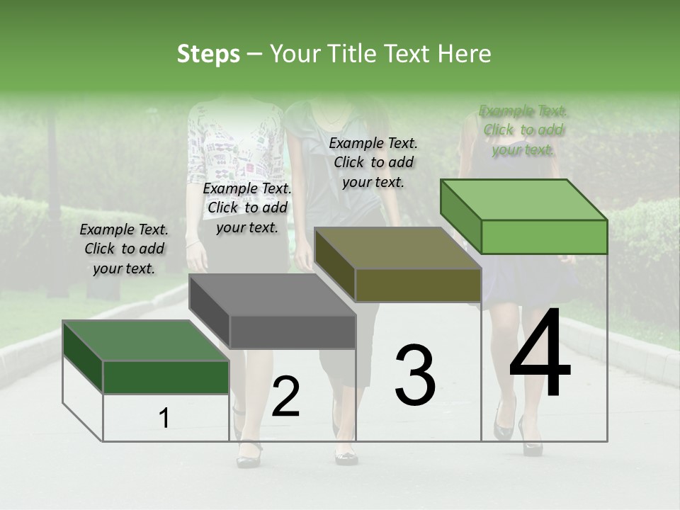 Three Girls Walking Down A Sidewalk In A Park PowerPoint Template