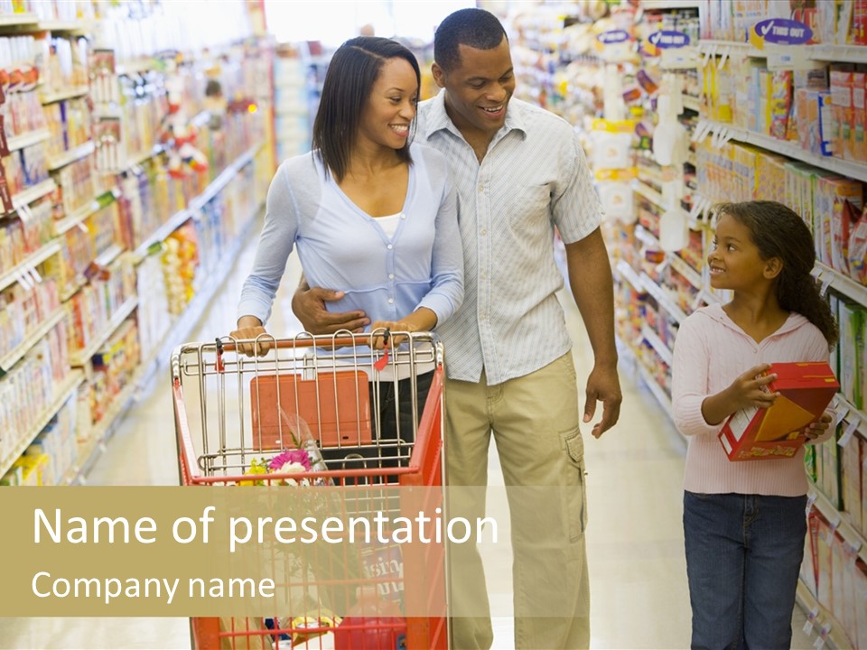A Man And Woman Shopping In A Grocery Store PowerPoint Template