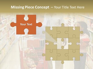 A Man And Woman Shopping In A Grocery Store PowerPoint Template