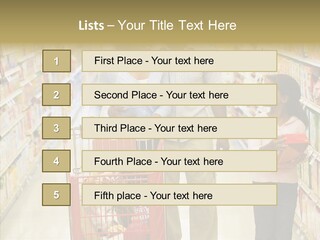 A Man And Woman Shopping In A Grocery Store PowerPoint Template