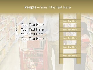 A Man And Woman Shopping In A Grocery Store PowerPoint Template
