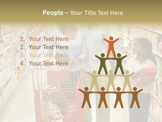 A Man And Woman Shopping In A Grocery Store PowerPoint Template