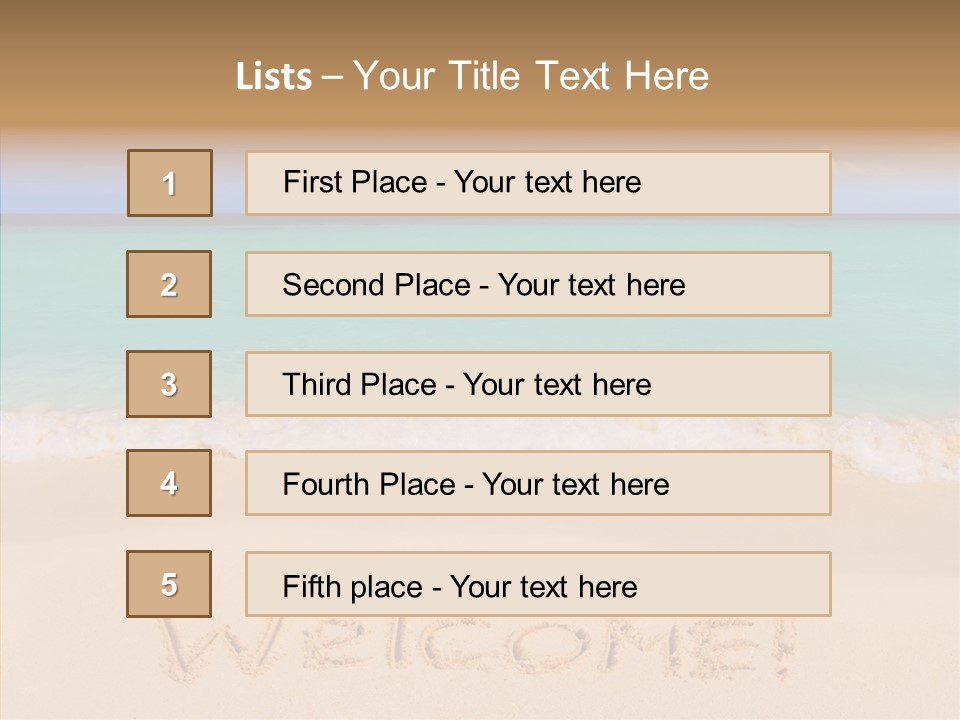 A Sandy Beach With The Word Home Written In The Sand PowerPoint Template