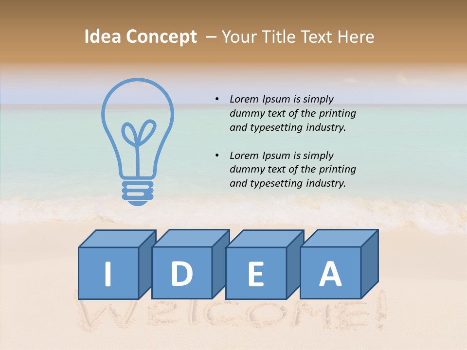 A Sandy Beach With The Word Home Written In The Sand PowerPoint Template