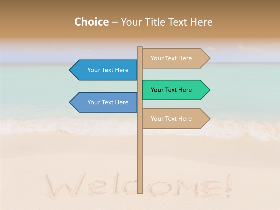 A Sandy Beach With The Word Home Written In The Sand PowerPoint Template