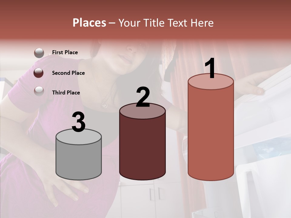 A Woman Standing Next To A Refrigerator In A Kitchen PowerPoint Template