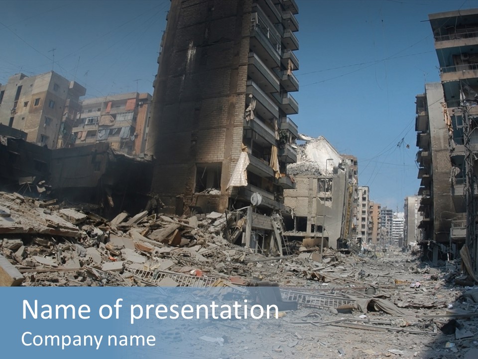 A Destroyed Building In A City With A Sky Background PowerPoint Template