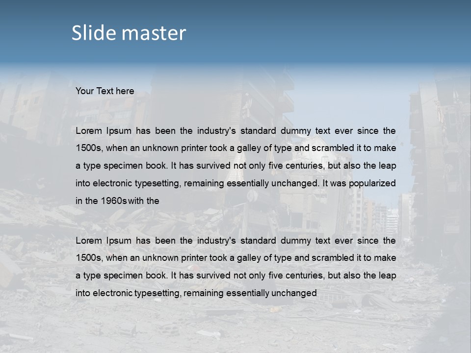 A Destroyed Building In A City With A Sky Background PowerPoint Template