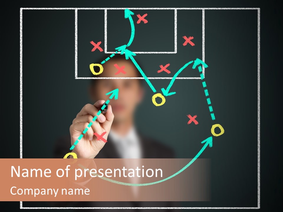 A Man Drawing A Soccer Field On A Blackboard PowerPoint Template