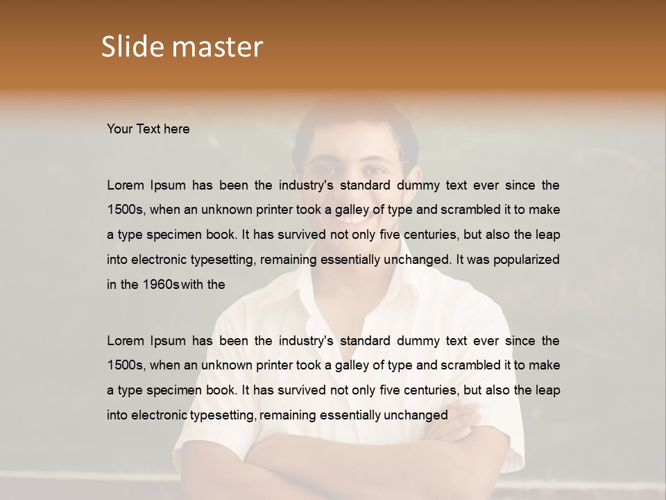 A Man Standing In Front Of A Blackboard With His Arms Crossed PowerPoint Template