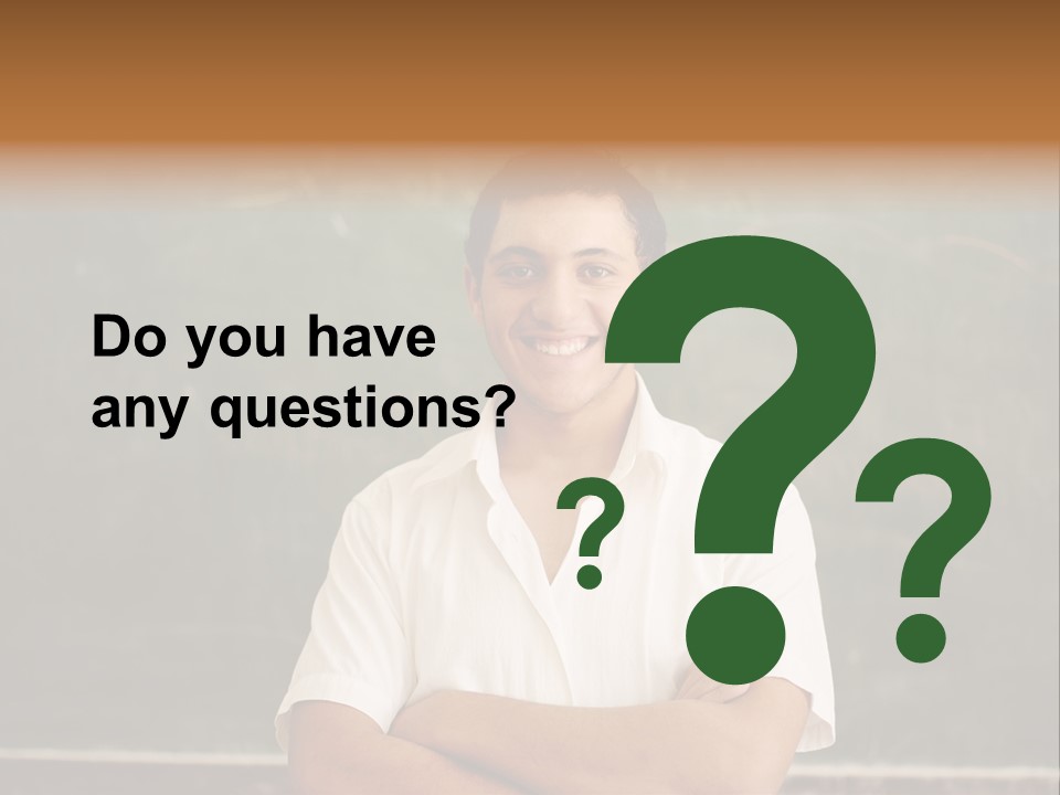 A Man Standing In Front Of A Blackboard With His Arms Crossed PowerPoint Template