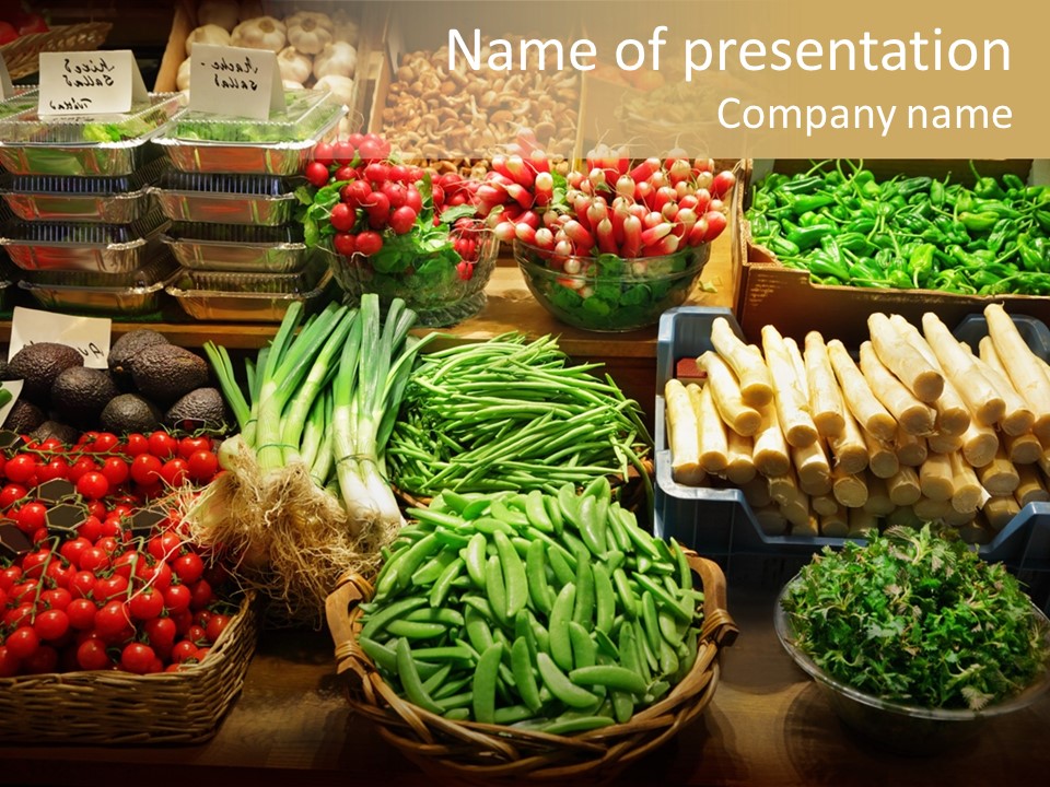 A Variety Of Vegetables Are On Display In Baskets PowerPoint Template