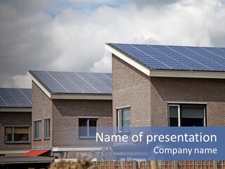 A Row Of Brick Houses With Solar Panels On The Roof PowerPoint Template