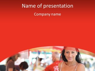 A Woman In A White Top Is Smiling PowerPoint Template