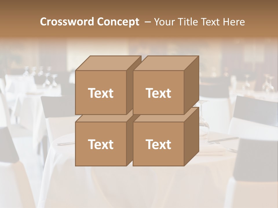 A Restaurant With White Tables And Black Chairs PowerPoint Template