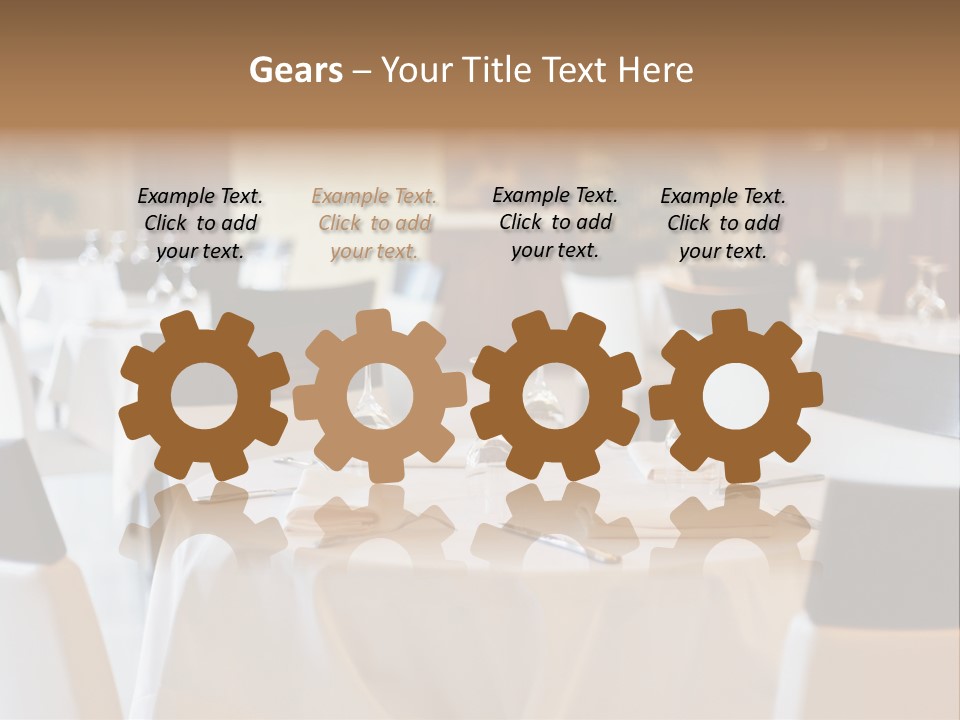 A Restaurant With White Tables And Black Chairs PowerPoint Template