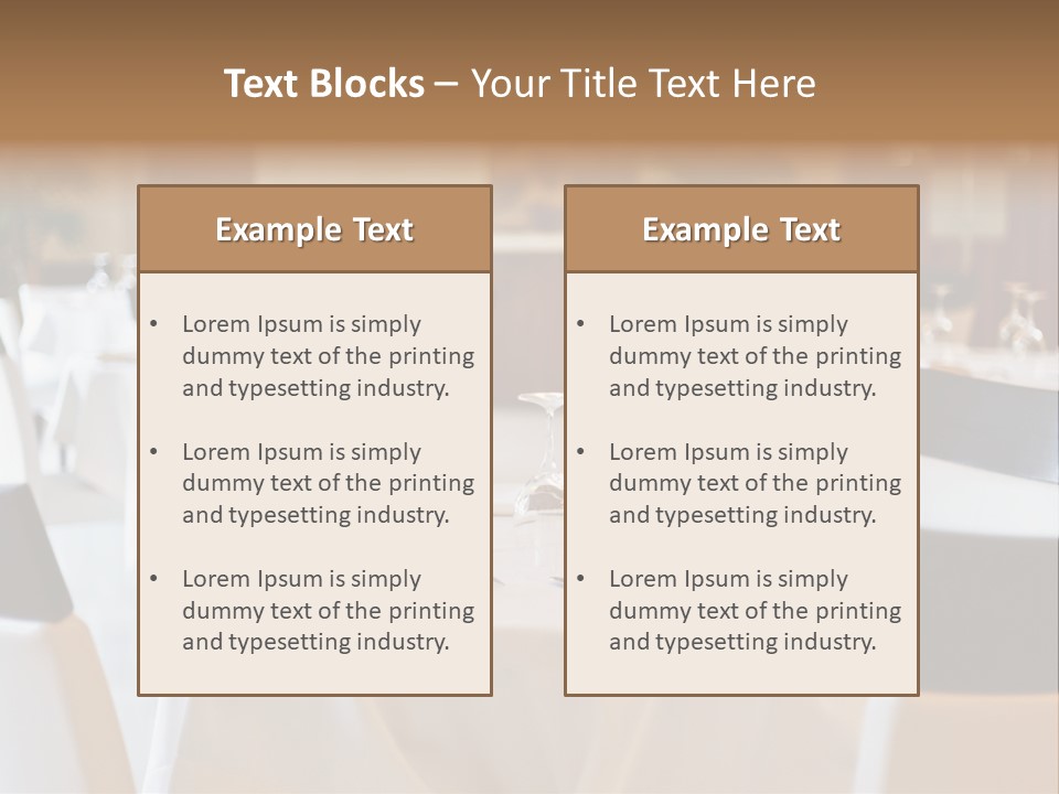 A Restaurant With White Tables And Black Chairs PowerPoint Template