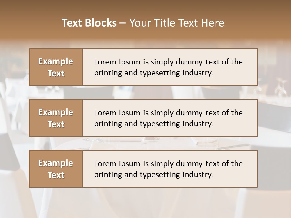 A Restaurant With White Tables And Black Chairs PowerPoint Template
