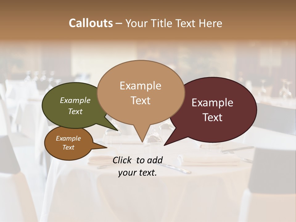 A Restaurant With White Tables And Black Chairs PowerPoint Template