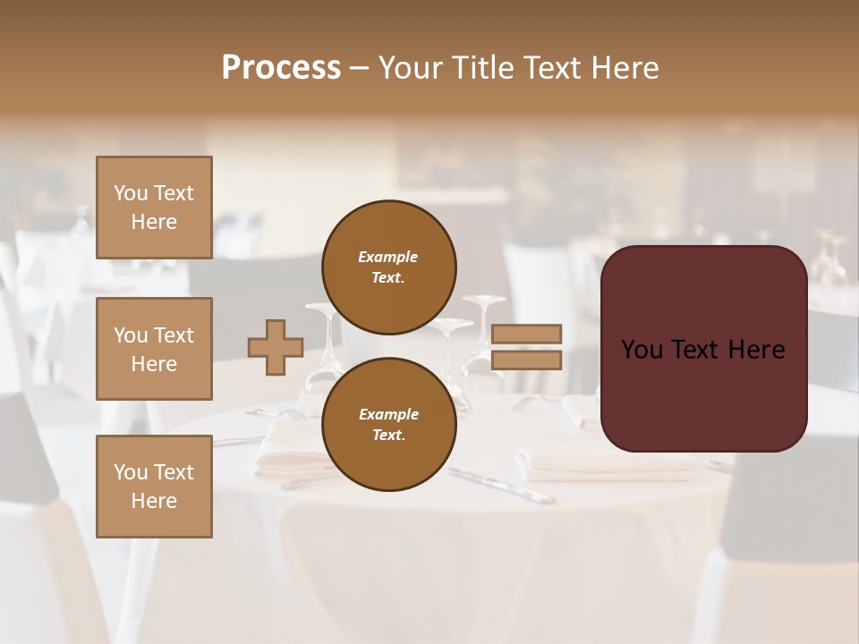 A Restaurant With White Tables And Black Chairs PowerPoint Template